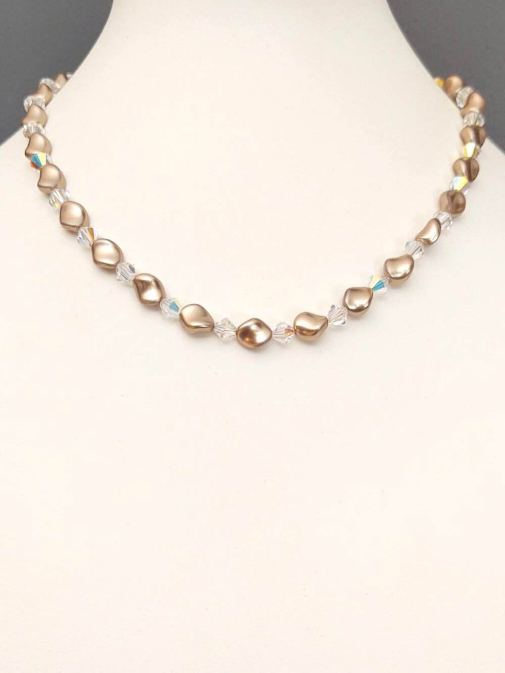 Gold beaded and aurora borealis crystal necklace